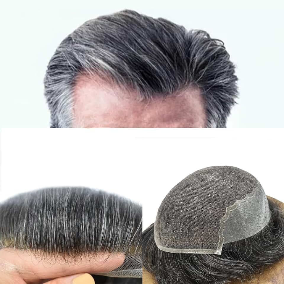 Mens Hair System Transparent French Lace Men Toupee Gray Brown Black Blonde Men Hair Piece 120% Medium Light to Medium Density (8 * 10