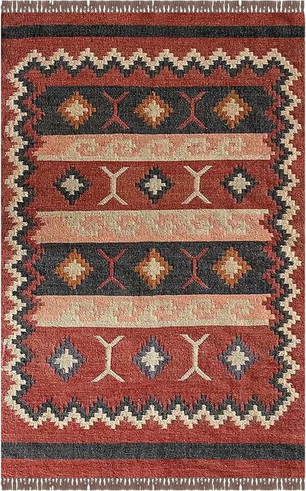Wool Jute Kilim Runner Rugs 2.5x10 Wool Jute Carpet Red Multi Hand Woven Rug Southwestern Rug Flatweave Kilim Rug Hand Braided Jute Indoor Large Area Hallway Runner Stair Runner Corridor Runner