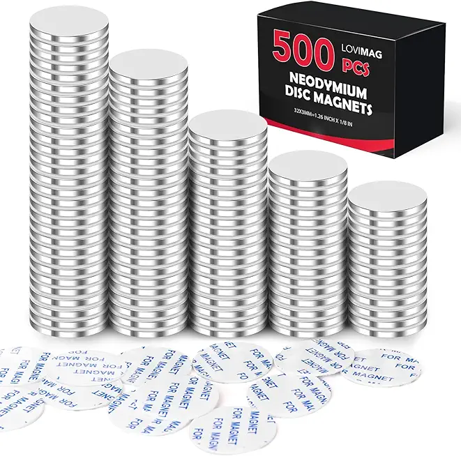 Super Strong Magnets,Disc Neodymium Magnet, Rare Earth Magnets with Double-Sided Adhesive for Fridge, DIY, Building, Scientific, Craft, and Office Magnets - 1.26 inch x 1/8 inch, Pack of 500