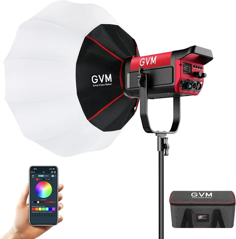 GVM 300W Photo Lighting RGB Video Light with Bowens Holder Lantern Softbox and Stand CRI 97+ CCT 2000K~10000K 6 Lighting Scenarios Application Program Controlled Studio Photo Lights