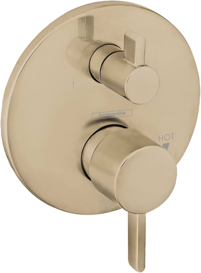 hansgrohe Ecostat Modern 2-Handle Pressure Balance Shower Valve Trim with Diverter in Brushed Bronze, 04447140