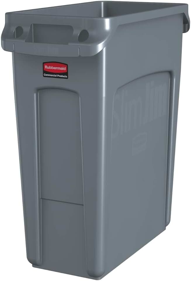 Rubbermaid Commercial Products Slim Jim Trash/Garbage Can with Venting Channels, 16-Gallon, Gray, for Kitchen/Office/Workspace, Pack of 4
