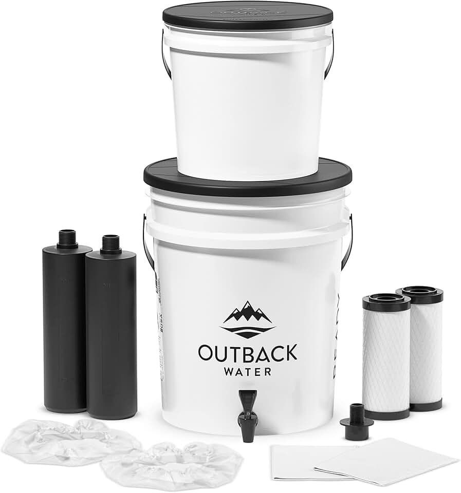 Outback Water Emergency Filtration System - Complete with Extra Filter Set - Gravity Powered, Portable, Purify up to 24 Gallons of Potable Drinking Water Per Day