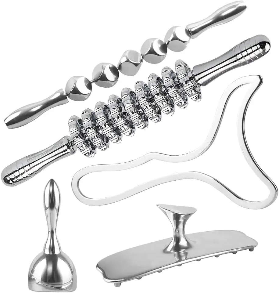 ONUEMP 5-in-1 Stainless Steel Therapy Massage Tools, Gua Sha Scraping Fascia Massage, Maderoterapia Kit Colombiana for Lymphatic Drainage, Cellulite Remover, Ice Body Sculpting