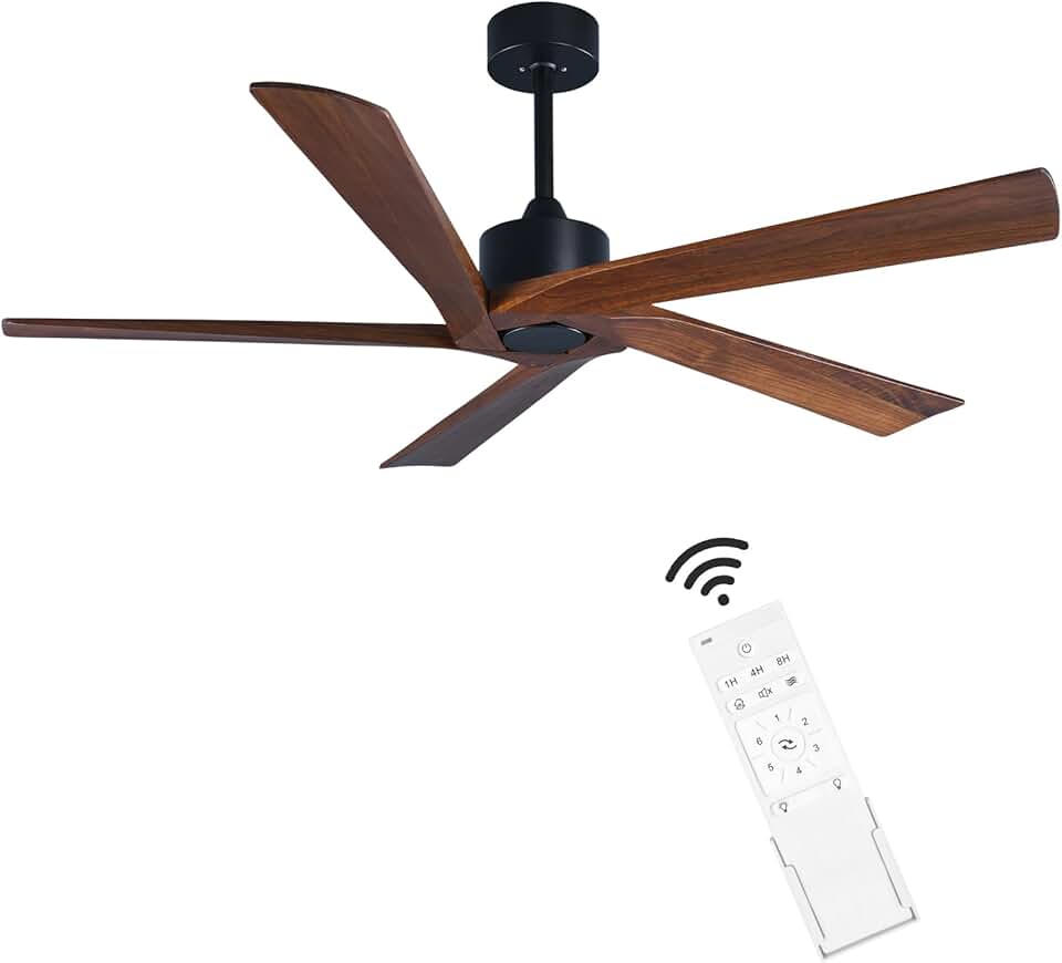 54 Inch Ceiling Fan No Light with Remote, Reversible Wood Blades, Noiseless DC Motor, Energy-Efficient Indoor/Outdoor Ceiling Fan for Patio, Living Room, Bedroom