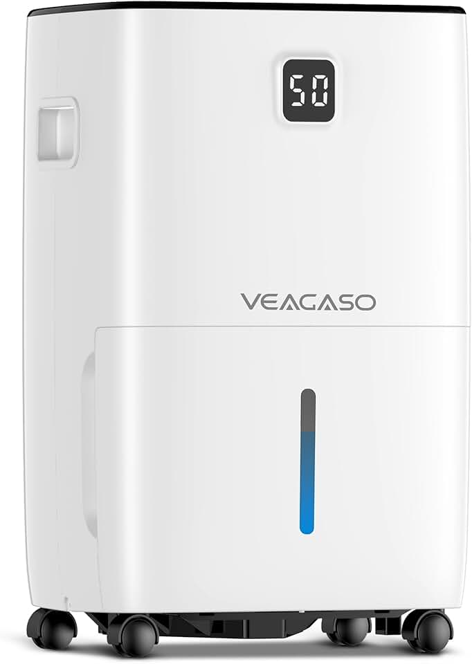 5500 Sq. Ft Dehumidifier for Basement with Drain Hose, VEAGASO 80 Pints Dehumidifiers for Home Large Room Bathroom with Water Tank, Intelligent Humidity Control, Auto Defrost, 24H Timer, Child Lock