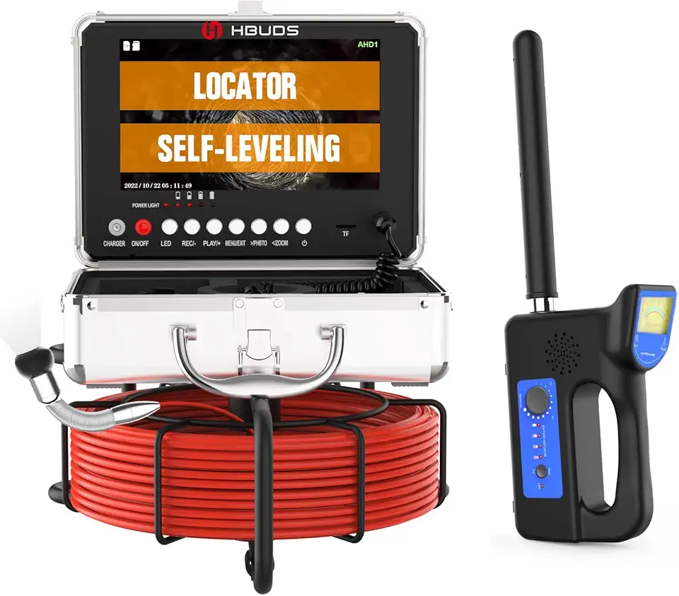 Sewer Camera with Locator 165ft, Self-Leveling, 9'' 1080P HD Screen Drain Camera, Plumbing Camera Snake with Light, IP68 Waterproof Sewer Inspection Camera, Drain Pipe Cameras with DVR 16GB