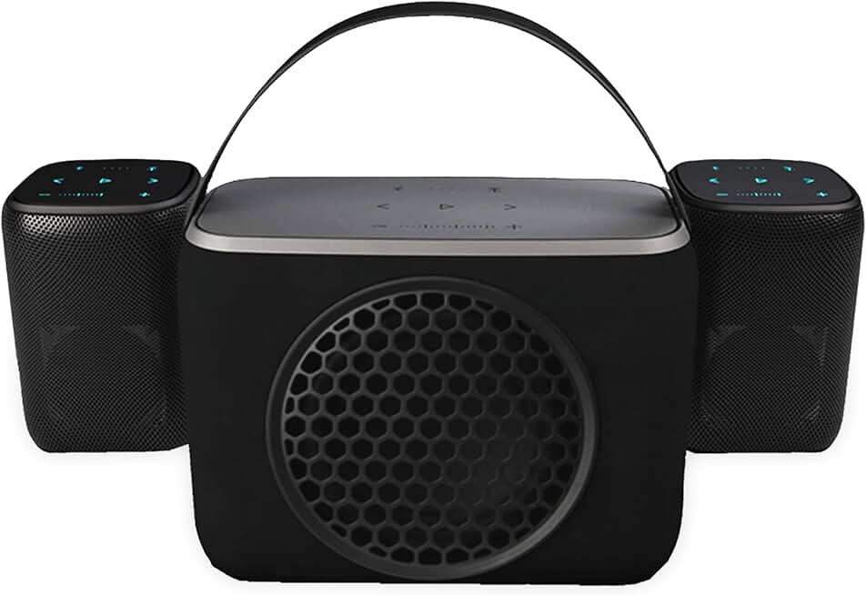 Rocksteady Stadium 2: Two Speakers and One Subwoofer 2.1 Bundle - Immersive, connectible, and up to 150 ft of Range. Up to 30 Hours of Battery Life.