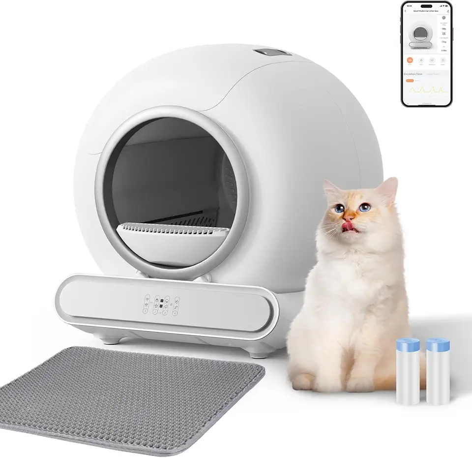Self Cleaning Litter Box, 65L+9L Large Capacity Automatic Cat Litter Box Self Cleaning for Multiple Cats, Safety Protection/Smart App Control/Includes Liners & Mat