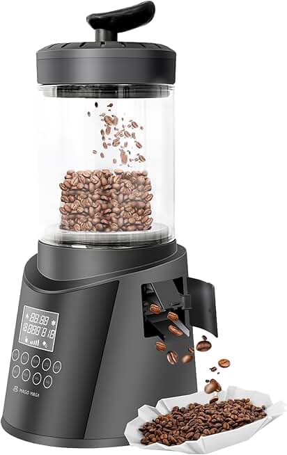 Smart Home Coffee Bean Roaster, Digital Display, Auto and Manual Modes, 300g Capacity Smokeless Chaff Collection, Transparent Viewing, Auto-Cooling, 120V