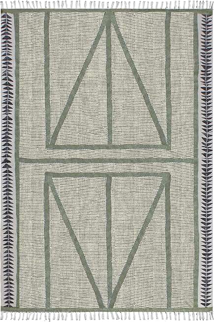 Kilim Rug 7 Square Area Rug Washable Throw Rug Boho Rug Flatweave Area Rug Green Black Cotton Rugs for Large Bedroom Square Dining Table Hall Room Patio Doormat