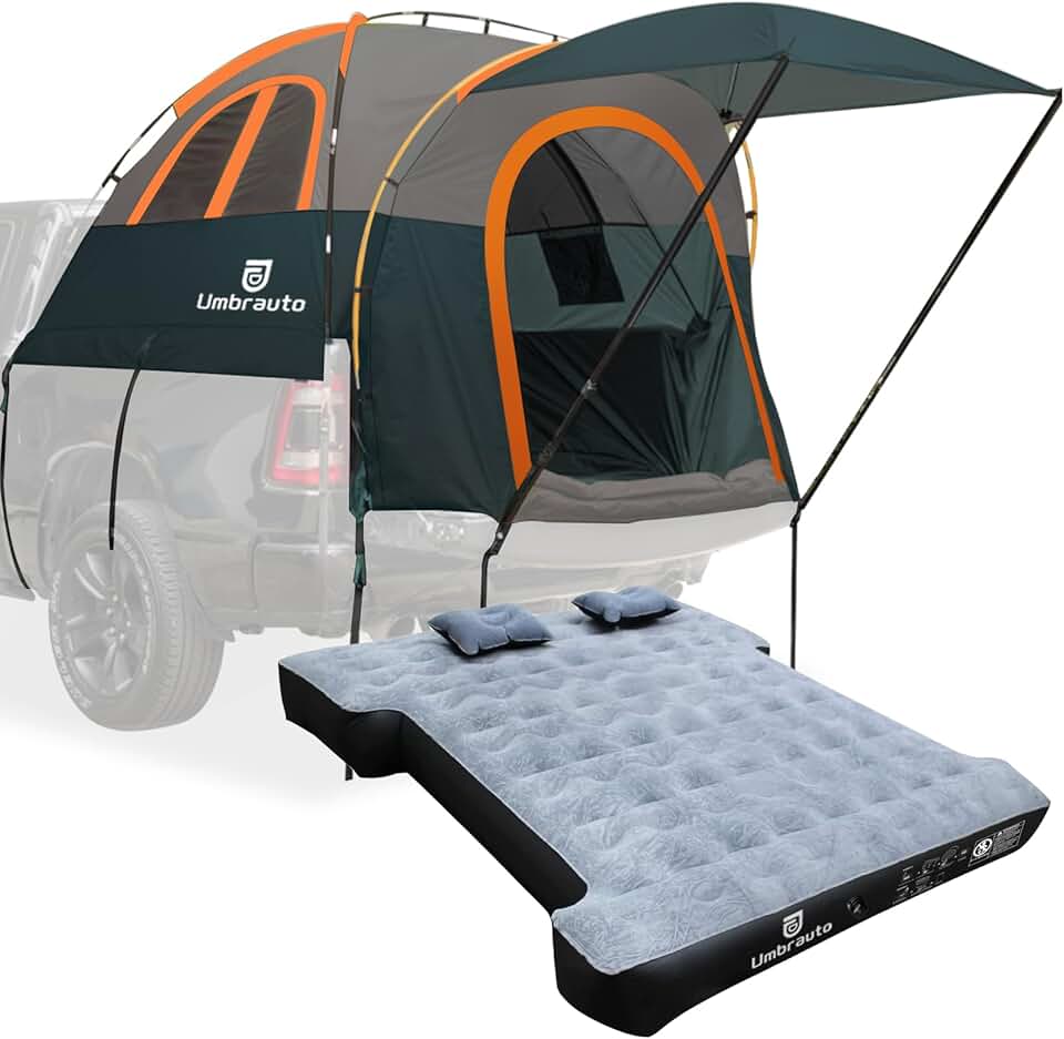 Umbrauto Truck Bed Tent Fits 6.4-6.7ft with Inflatable Truck Bed Mattress, PU3000mm Waterproof Pickup Truck Tents Camping Kit