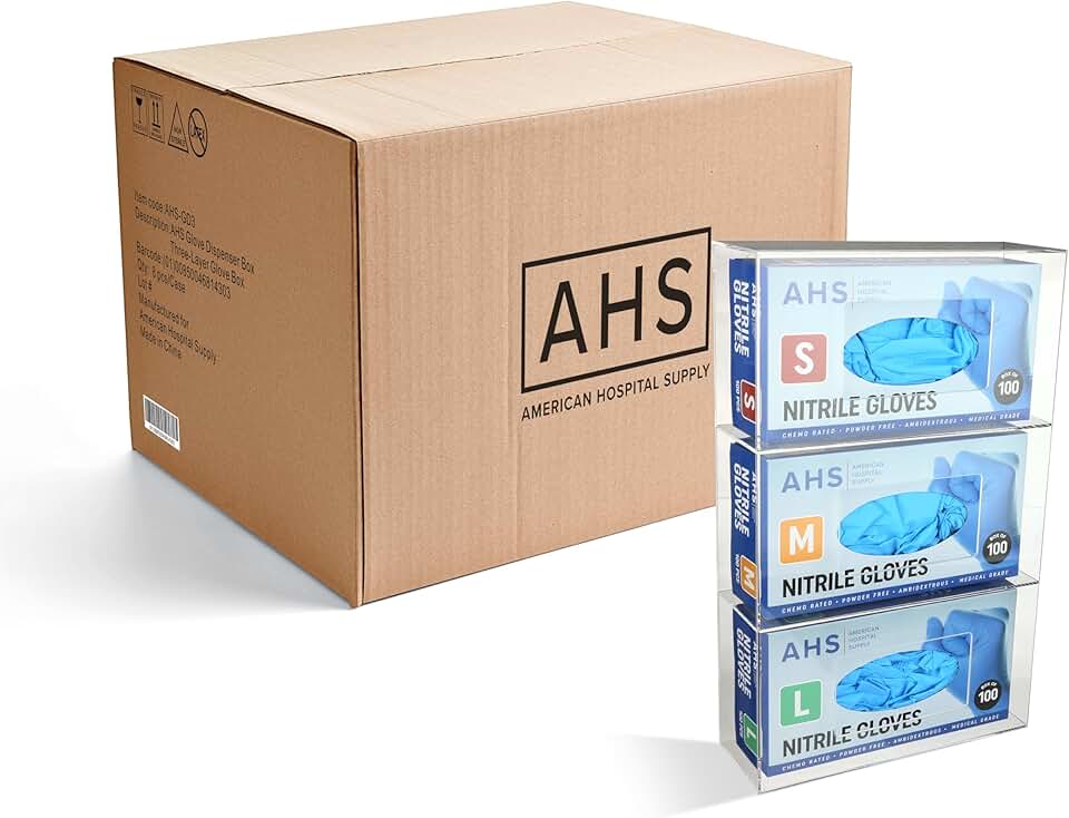 Glove Dispenser [Case of 10] - Three-Layer Glove Box, Acrylic Construction, Wall Mounting Glove Holder, Universal Design - Lab Supply Dispensers