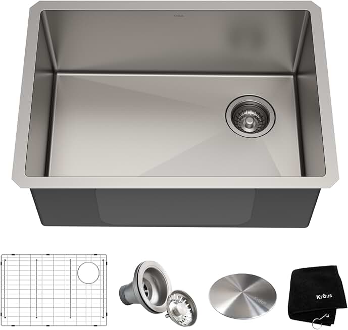 Kraus KHU111-25 Standart PRO 16 Gauge Undermount Single Bowl Stainless Steel Kitchen Sink, 25 Inch