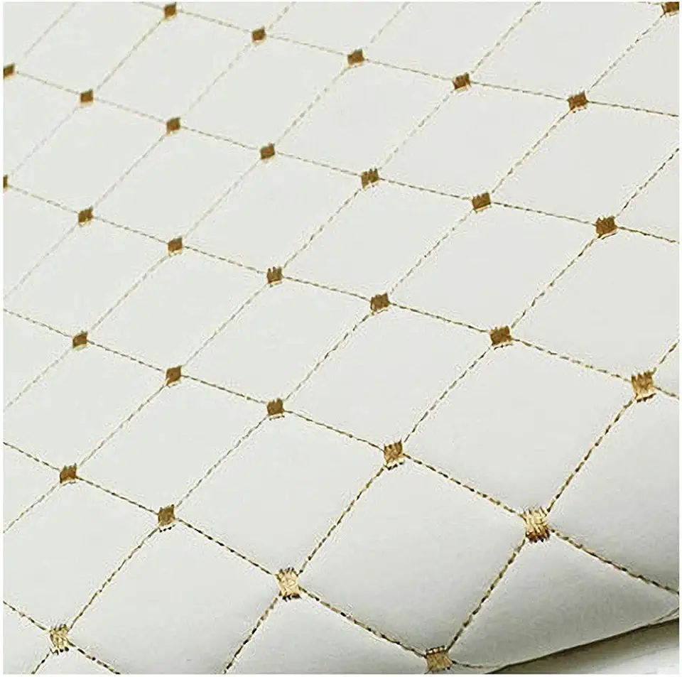 Faux Leather Quilted Faux Leather Diamond Fluted Car Seating Vehicle Upholstery Fabric，Vinyl PVC Leather Stitch Padded Cushion Linen Wadding Fabric # Black 1.4x1m (Color : White, Size : 1.4X10m)