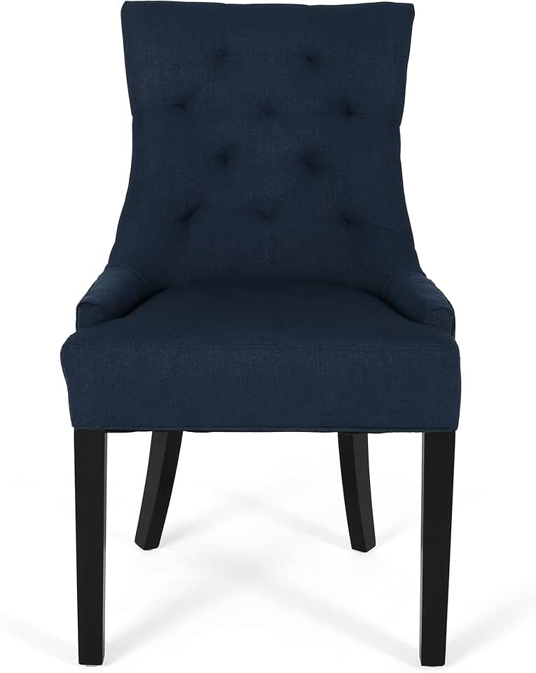 Christopher Knight Home Cheney Dining Chair, Textile, Navy Blue + Dark Brown