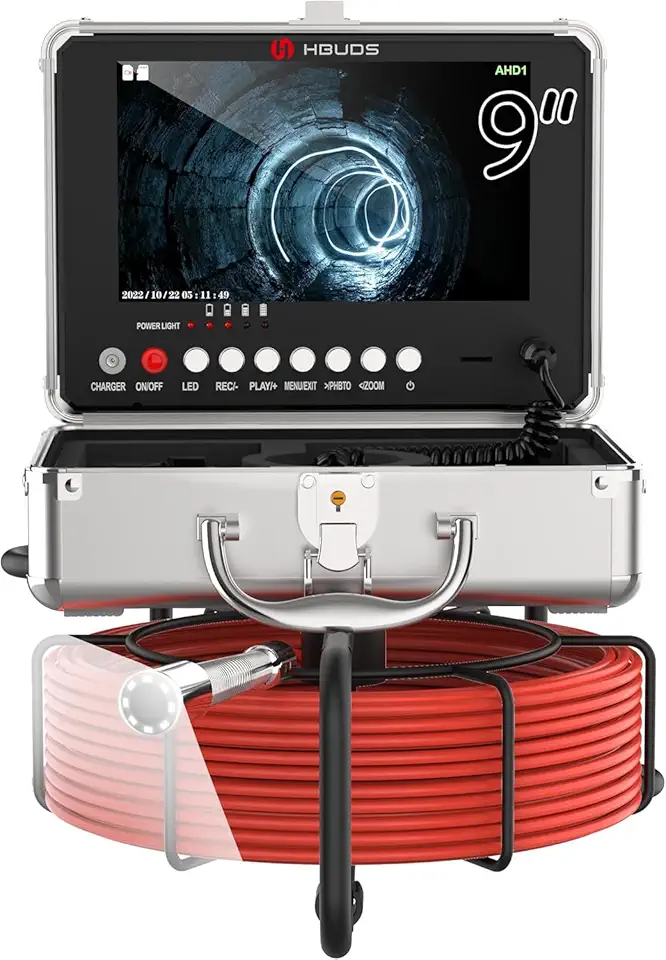 Sewer Camera 100ft, 9 inch HD Color Screen Drain Camera, Plumbing Camera Snake with Light, IP68 Waterproof Sewer Inspection Camera, Drain Pipe Cameras with DVR 16GB for Plumber & Homeowner