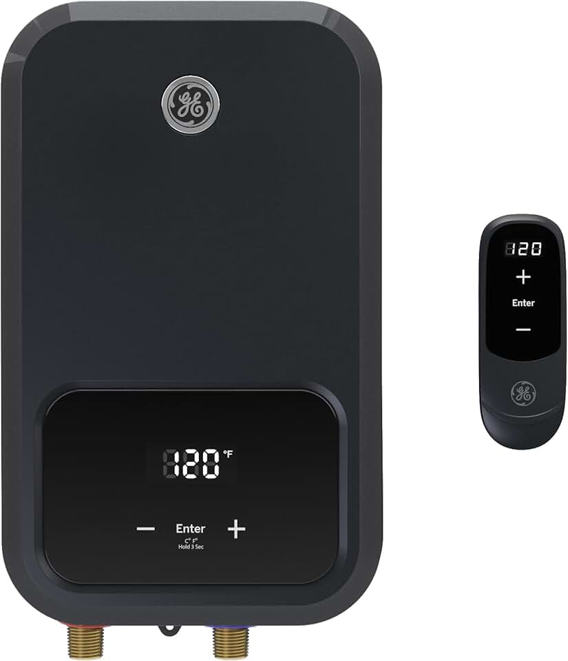GE Appliances 8 kW, Medium Tankless Electric Water Heater for Kitchen, Bathroom or Laundry, Digital Touch Screen Temperature Control, 240v