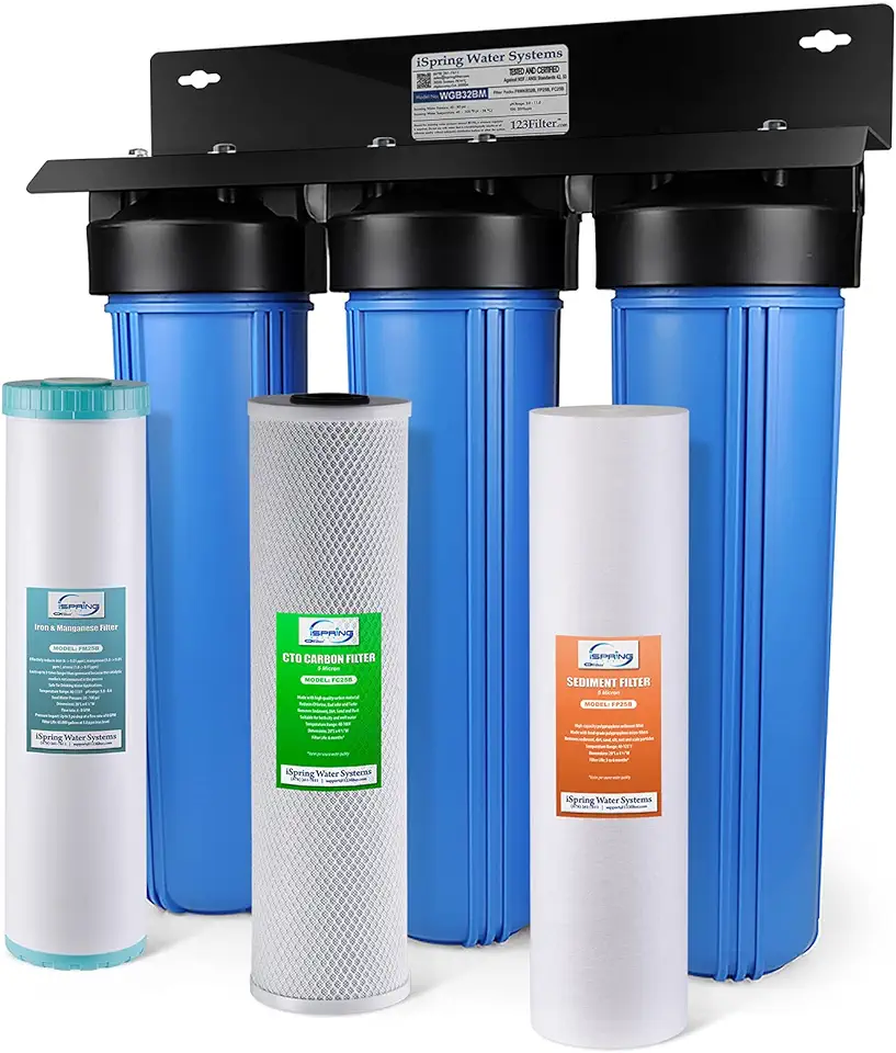 iSpring Whole House Water Filter System, Reduces Iron, Manganese, Chlorine, Sediment, Taste, and Odor, 3-Stage Iron Filter Whole House, Model: WGB32BM