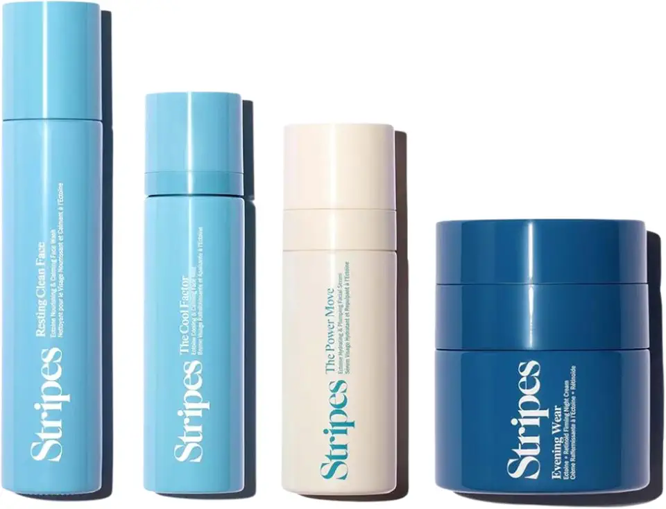 STRIPES by Naomi Watts - Smooth & Tight At Night Bundle - Hydrate & Rejuvenate Skin Overnight - Includes Facial Cleanser, Cooling Mist, Face Serum, and Night Cream