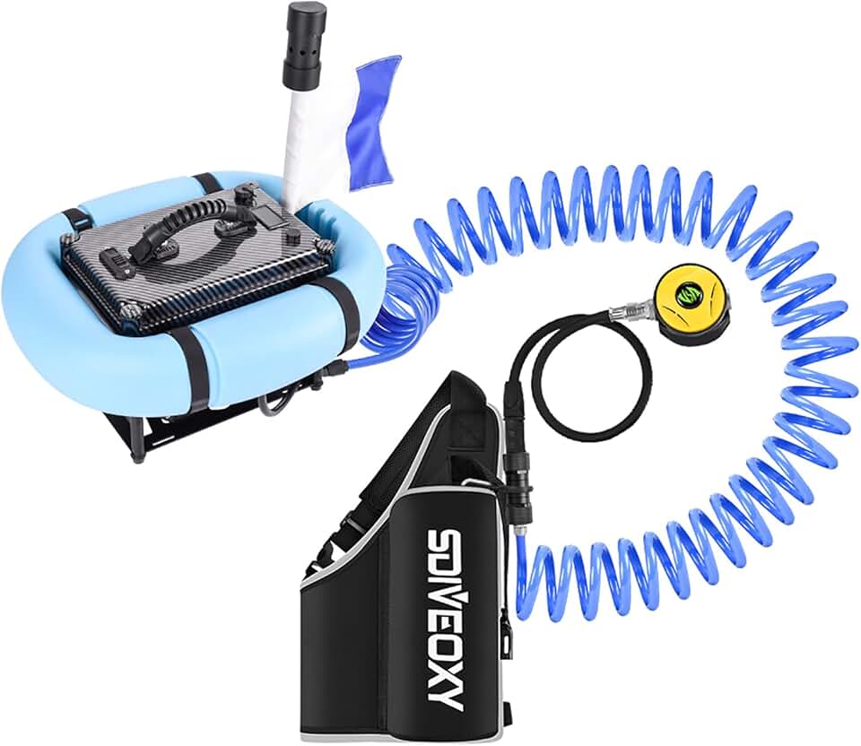 GOYOJO Diving Ventilator Scuba Diving Ventilator System, Scuba Diving Equipment Ventilator Without Tank Oxygen Portable Device Support 3/6 Hours Underwater Breathing with Dive Mask & Swim Buoy