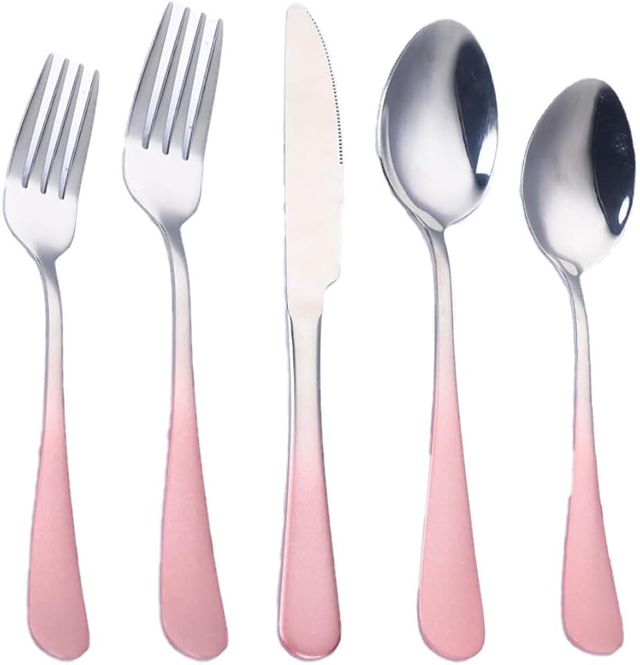 80 Pieces Pink Flatware Set Stainless Steel Silverware Set for 16 Spoons Forks Knives,Tableware Cutlery Utensils Kitchen Set for Home Restaurant Gold Mirror Polished and Matte Pink Handle (Pink)