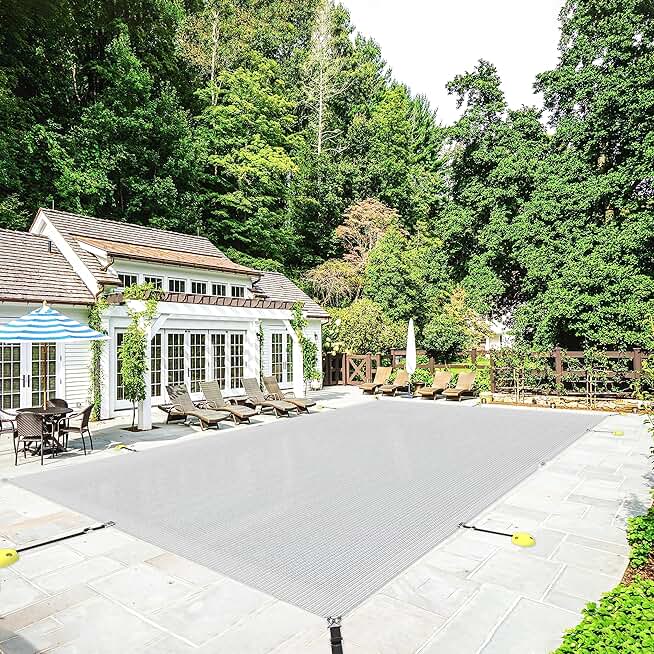 20'x40' Pool Covers for Inground Pools, Rectangle Pool Safety Covers, Summer & Winter Cover for Swimming Pools, Leaf Net Covers Tarp Cloth for Outdoor Furniture, Light Gray