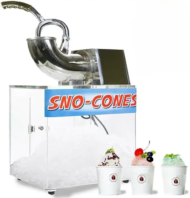 10 Gallon Stainless Steel 440 lbs/hr Electric Ice Shaver Machine with Dual Blades 250W Ice Crusher Snow Cone Maker Machines w Acrylic Box for Home, Restaurants, Bars, Party