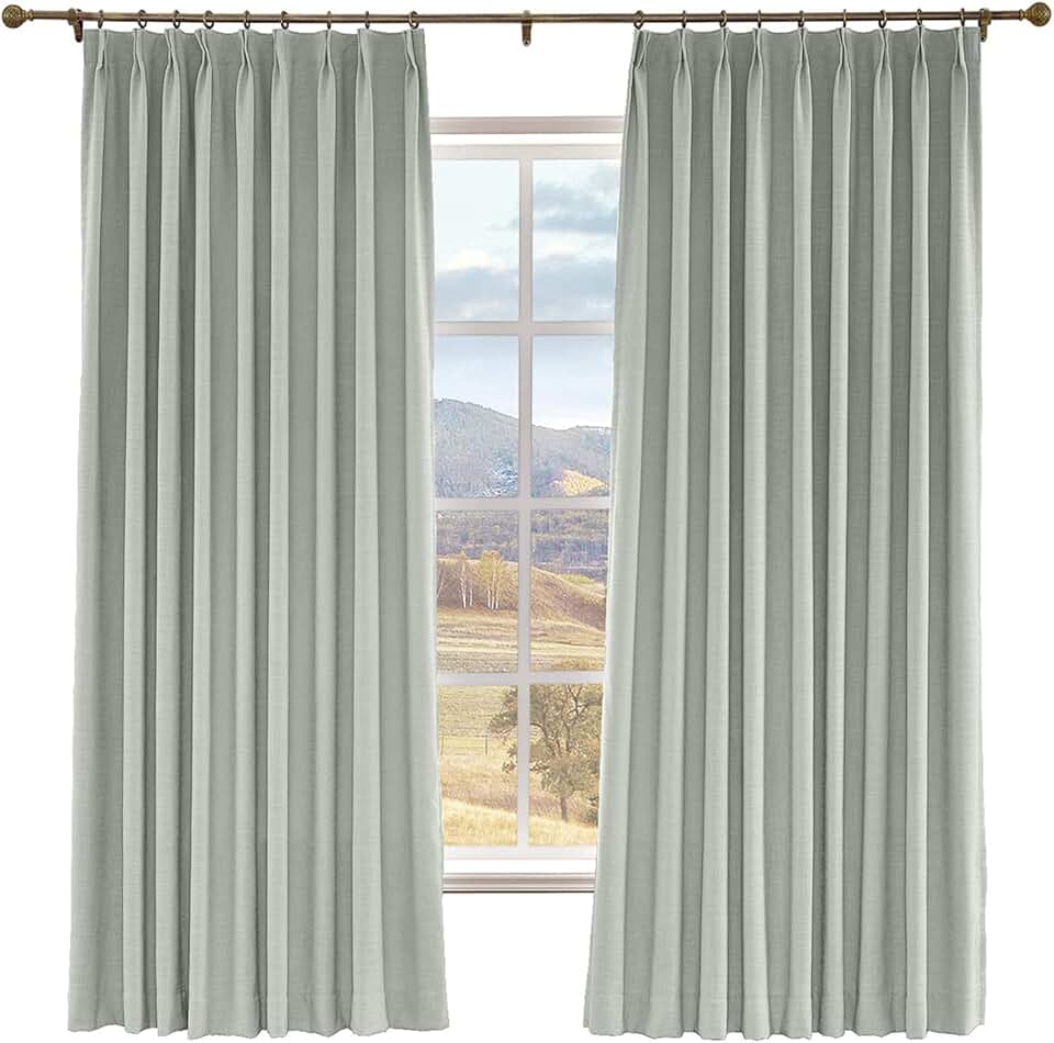 Macochico Extra Long Curtains 45W x 200L Inch Faux Linen Curtain Pinch Pleated Room Darkening Window Treatment Panel for Living Room Bedroom Dining Room Library, Fog (1 Panel)