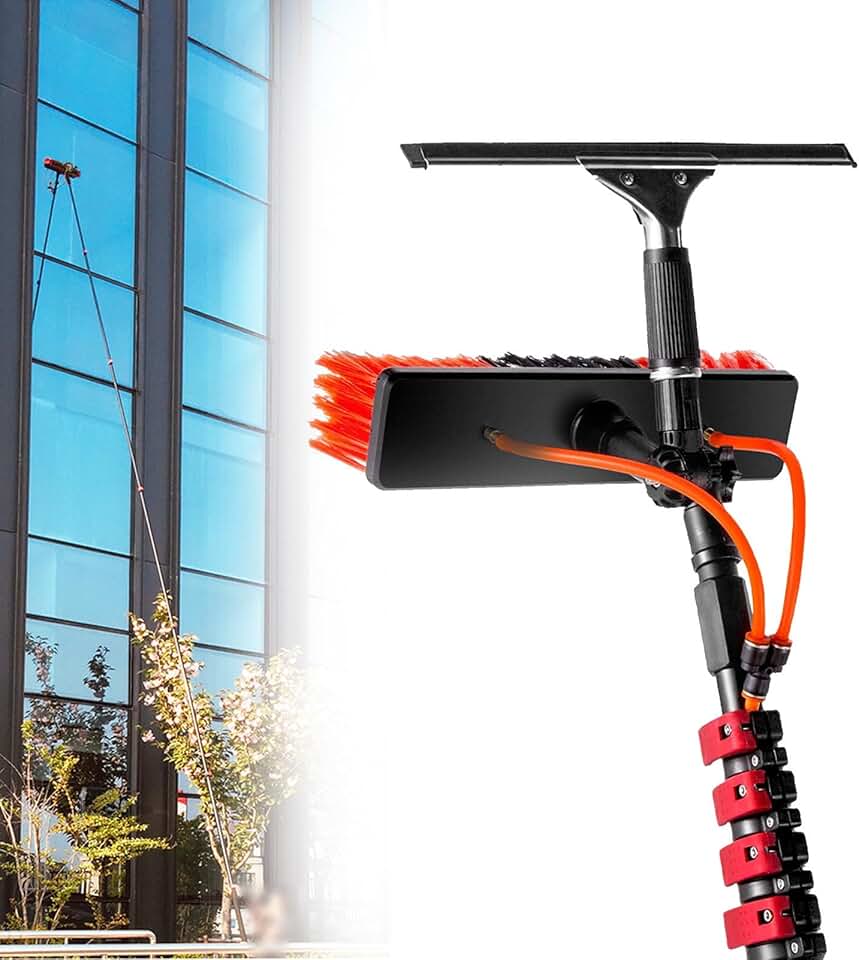 Telescopic Brush Cleaning 3-12M Window Cleaning Pole,Window Cleaner Kit, Water/Hose Fed Pole, Cleaning Photovoltaic and Solar Panels,7M Rod,（with Scraper）,7.2M/24Ft