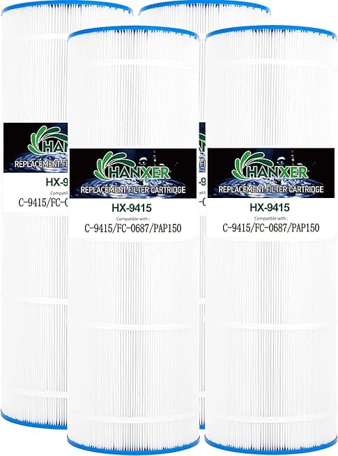 PLF150A Pool Filter Replaces for C-9415, Filbur FC-0687, CC150, CCRP150, PAP150, R173216, 160317, 160355, 160352, XLS-908, Darlly 10150, 150 Sq.Ft Swimming Pool Filter Cartridge, 4 Pack