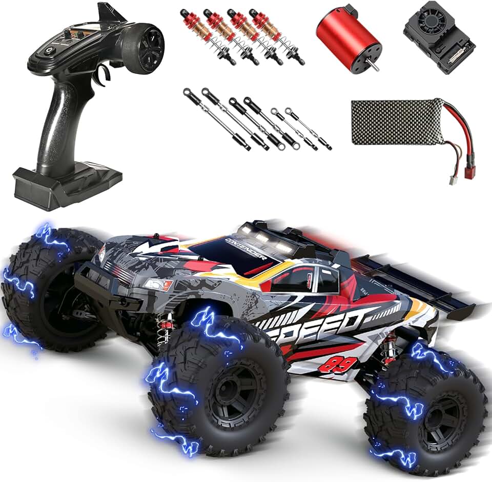 Brushless RC Car for Adults, 1:10 Fast Remote Control Car, Max 50+ MPH High Speed Fast RC Cars, 2.4 Ghz All Terrain Hobby Rc Trucks for Adults Boys, Off-Road Electric Monster Truck - Camo Red