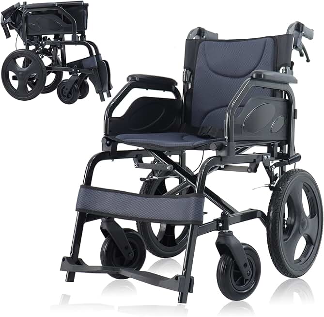 Lightweight Wheelchair Aluminum Alloy with Handbrakes, Silla de Ruedas for Adults, Durable Square Tube and Flip Up Armrest