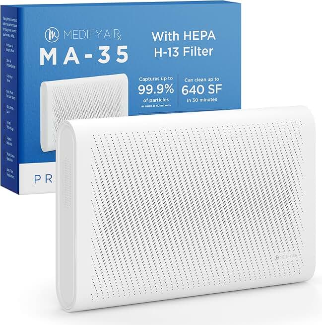 Medify MA-35 Air Purifier with True HEPA H13 Filter | 1,280 ft² Coverage in 1hr for Allergens, Smoke, Wildfires, Odors, Pollen, Pet Dander | Quiet 99.9% Removal to 0.1 Microns | White, 1-Pack