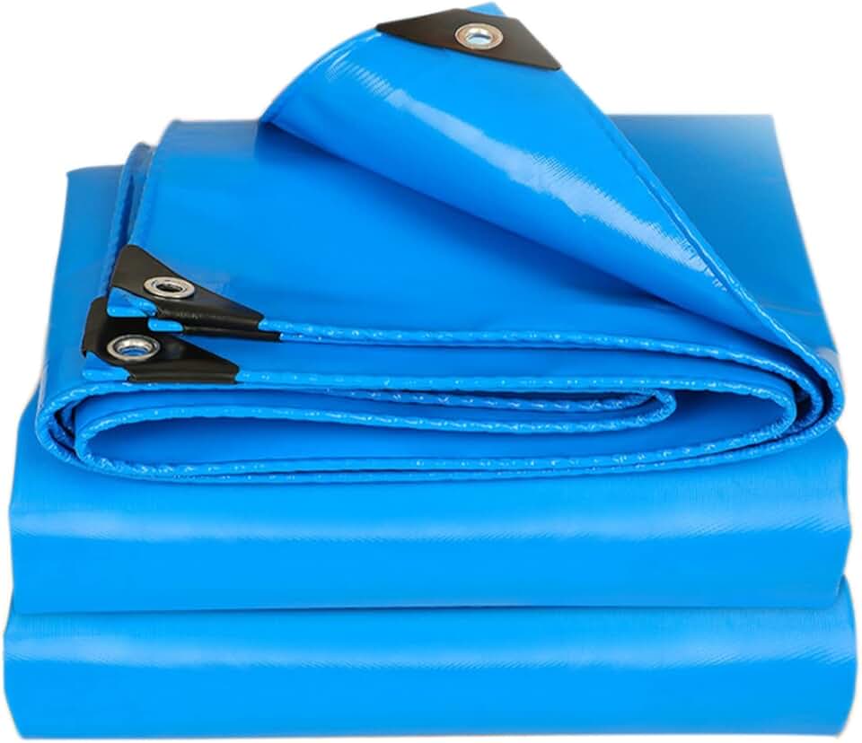 Tarpaulin Waterproof Heavy Duty Ground Sheet Tarp Cover for Camping Garden Furniture Rainproof Canopy Tent 3x3m 0.45mm Thick with Reinforced Grommets,Blue (Size:4x6m)