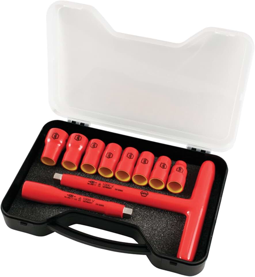 Wiha 31595 T-Handle Socket Set, Insulated 3/8-Inch, Metric, Sizes 8, 10, 11, 12, 13, 14, 17, 19mm and 5-Inch Extension Bar and T-Handle
