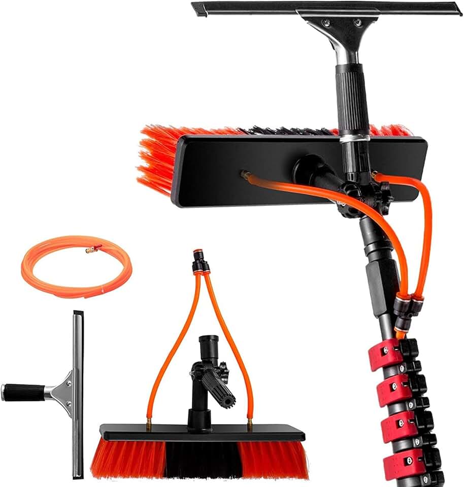Photovoltaic Panel Cleaning Brushes, Window Cleaning Rods with Squeegee, Solar Panel Cleaning Equipment, Extendable Cleaners for Greenhouse Roofs,35cmbrushhead-3.6M/12FT