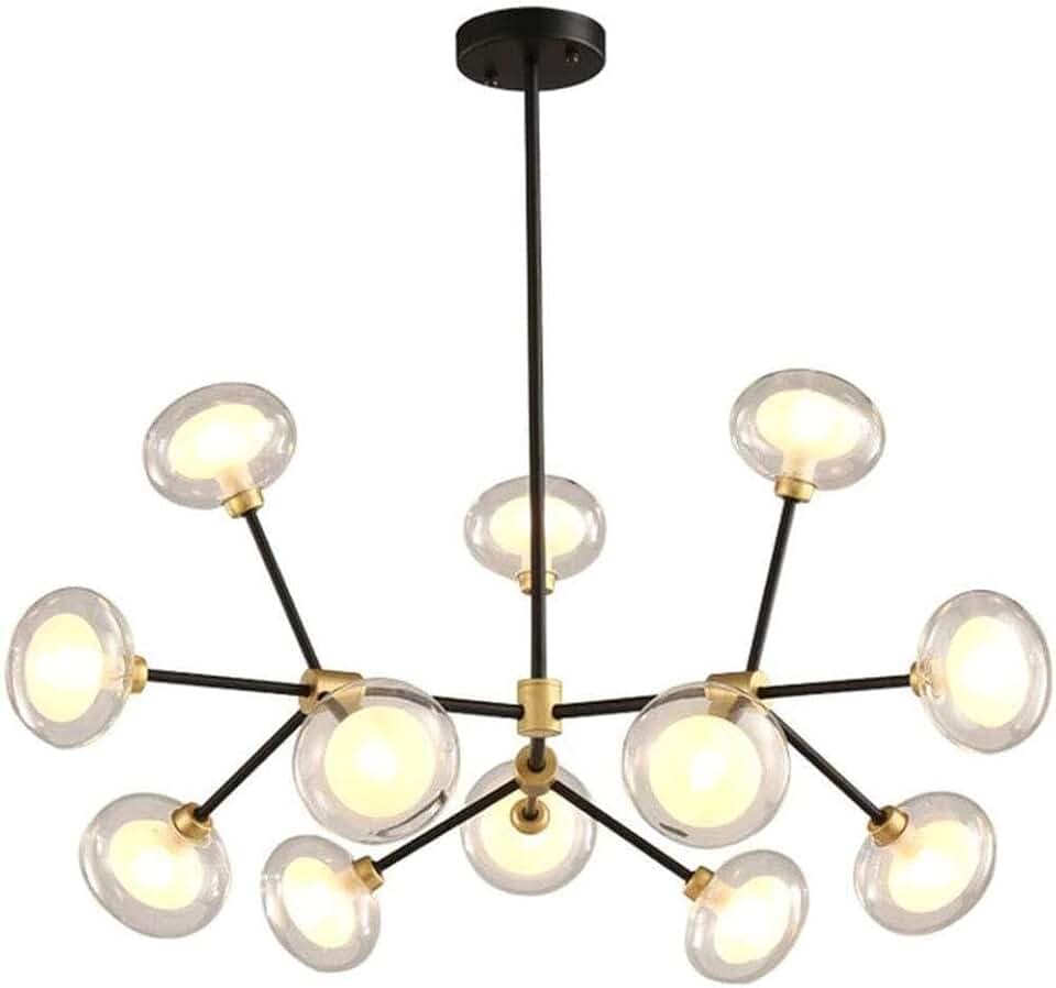 Modern Crystal Glass Chandelier Chandelier 12 Lights Mid Century Black Chandeliers Ceiling Light Fixtures for Dining Room Bedroom Living Room G9 Bulbs-Black Andd 12 Head