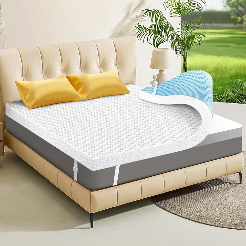 4 Inch Gel Memory Foam Mattress Topper Queen Size, High Density Ventilated Memory Foam Bed Mattress Topper for Back Pain,Non-Slip Design with Removable Bamboo Cover