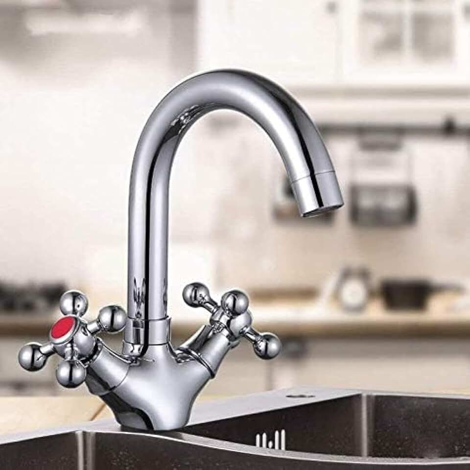 Kitchen Taps Kitchen Tap Faucet Basin Faucet Deck Mounted Zinc Body Chrome-Plated Basin Faucet Sink Faucet Mixer Tap Cold and Warm Water Torneira