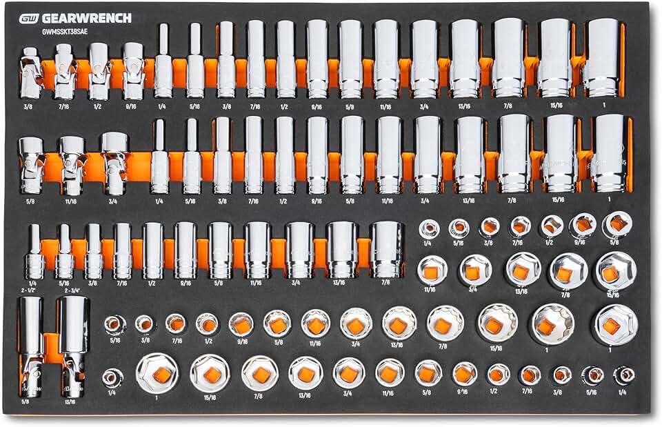 GEARWRENCH 85 Piece 3/8” Drive Master SAE Socket Set in Foam Storage Tray - GWMSSKT38SAE