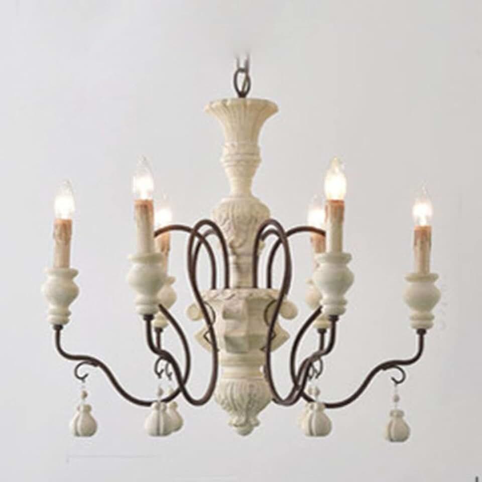 Farmhouse Chandelier Vintage French Country Chandelier 6-Light Metal Chandelier Adjustable Hanging with Rust Arms Light for Dining Room Living Room-Retro White 6 Head