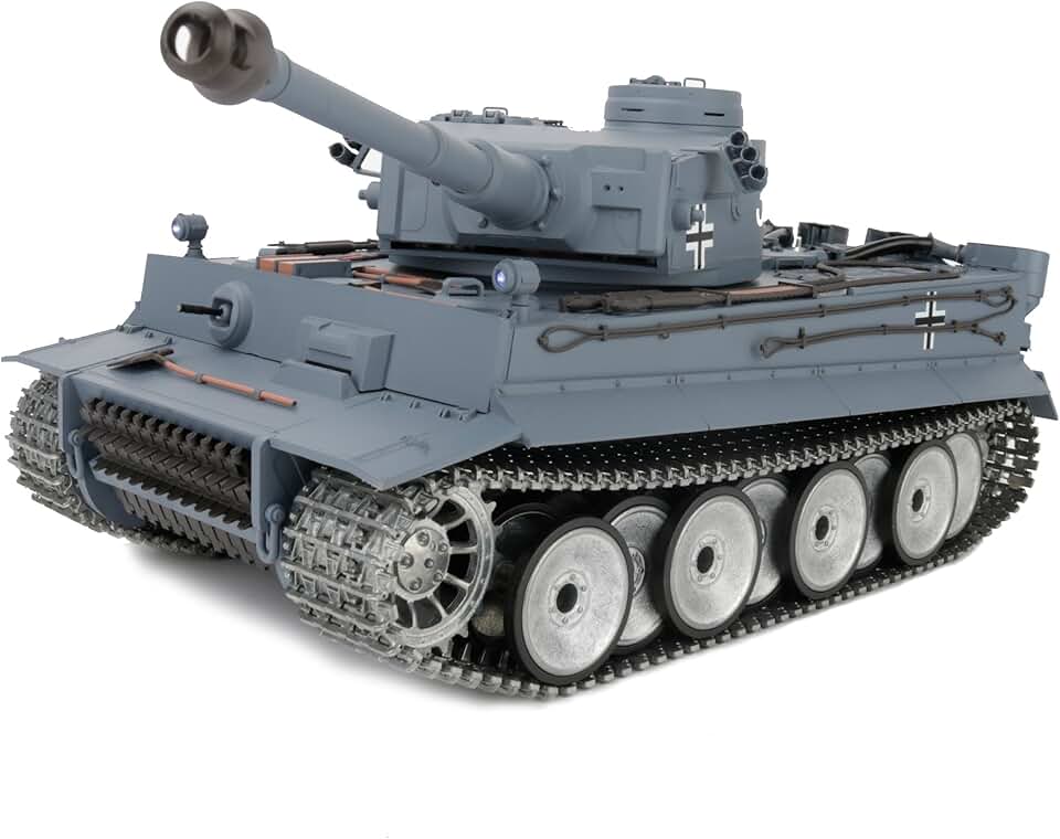1/16 2.4ghz Remote Control German Tiger I Gray Color Tank Adults Model Toy(Upgraded/Metal Road Wheel & Tracks & Sprocket Wheel & Idle Wheel)(Steel Gear Gearbox)(5000mah Nimh Battery)(Airsoft)