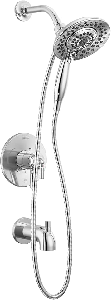 Delta Faucet Saylor 17 Series Chrome Tub and Shower Faucet Combo withIn2ition 2-in-1 Shower Head with Handheld Spray, Bathtub Faucet Set, Shower Tub Faucet, Chrome T17435-I (Valve Not Included)
