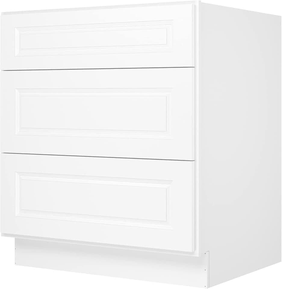 LOVMOR Kitchen Base Cabinets, Drawer Base Cabinet, 3-Drawer,Soft Close Hardware, 24 x 30 x 34.5 inch