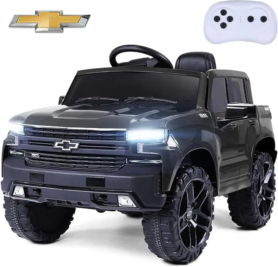 Licensed Chevrolet Silverado Trail Boss 12V Ride on Truck Electric Cars for Kids Ride on Car with Remote Control, LED Lights, MP3 Music, Back Storage, Battery Powered Electric Vehicle Car Toy
