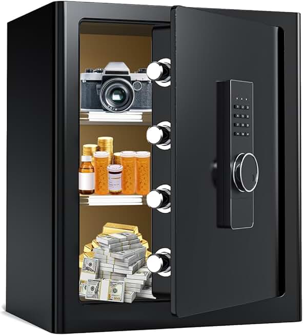 FABAO Security Safe, Small Waterproof Fireproof Home Safe, Security Wallet with Removable Shelf and Electronic Keypad Lock, Cabinet Safe for Home, Office and Hotel (Keypad Lock, 2.0 Cubic Feet)