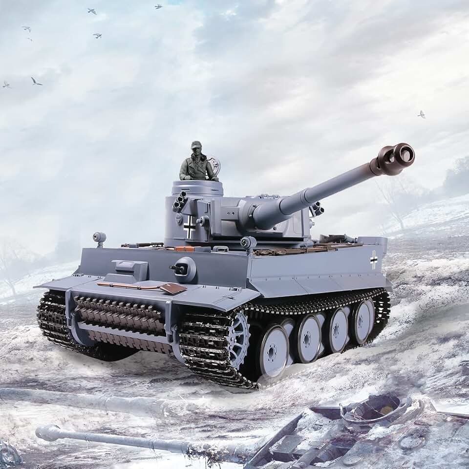 Heng Long RC Tank 1:16 Scale 2.4ghz Remote Control German Tiger I Gray Tank Model for Adults(320-Degree Rotating Turret) RC Main Battle Tanks Military Vehicles Army Toys Gifts for 14+ Boys