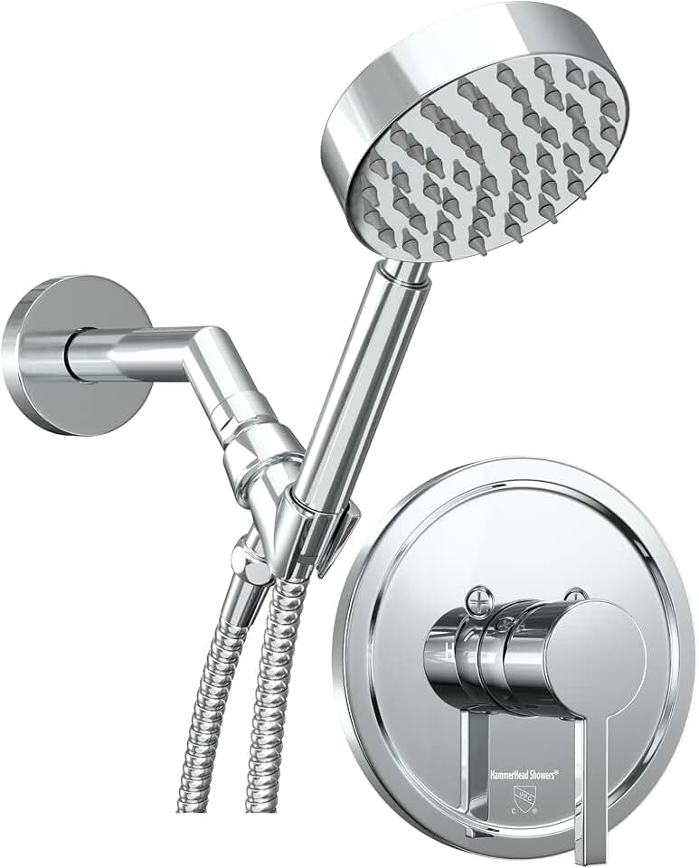 ALL METAL Handheld Shower Head with Hose, Brass Holder, 7