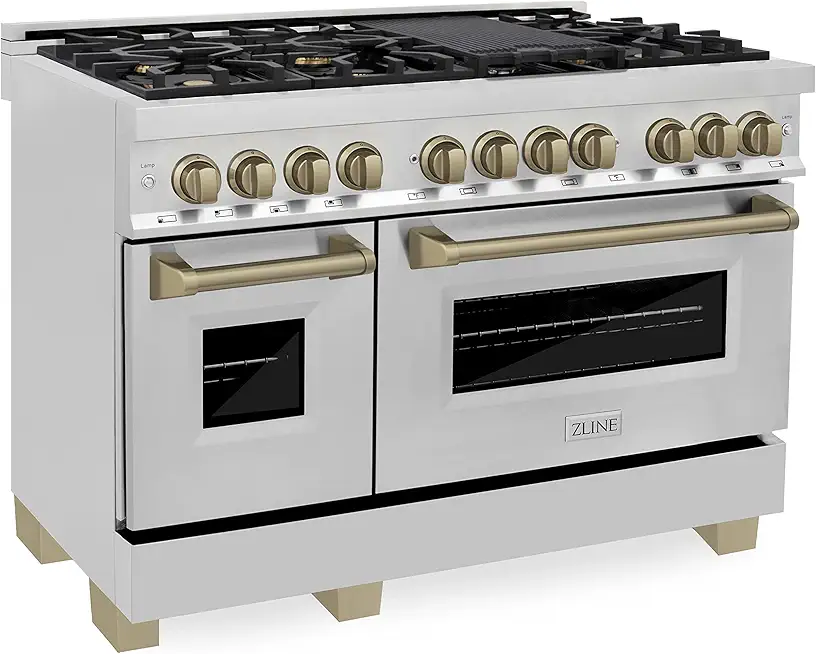 ZLINE 48 in. 6.0 cu. ft. Legacy Dual Fuel Range with 7 Burner Gas Cooktop and 2 Electric Ovens in Stainless Steel (RA48)